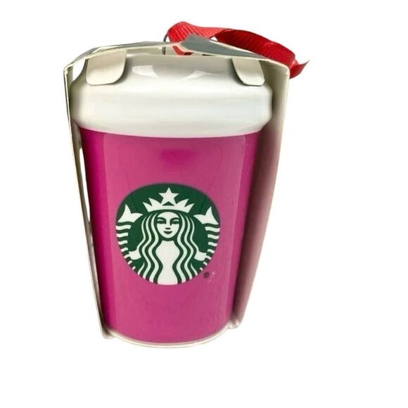 2 STARBUCKS 2021 Pink Ceramic Christmas Holiday Collectable Ornament‎ NEW - Picture 2 of 5